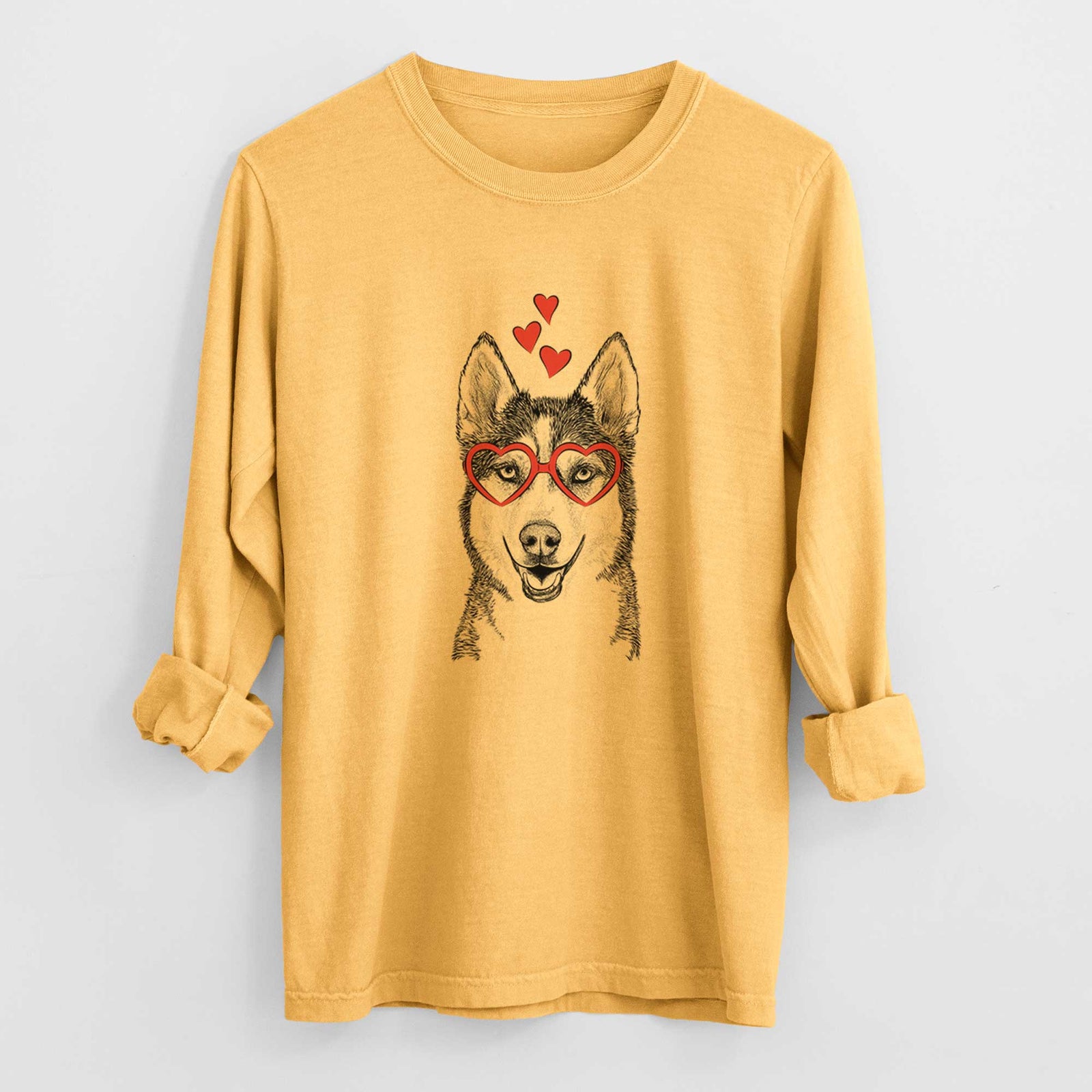 Valentine Kira the Siberian Husky - Heavyweight 100% Cotton Long Sleeve