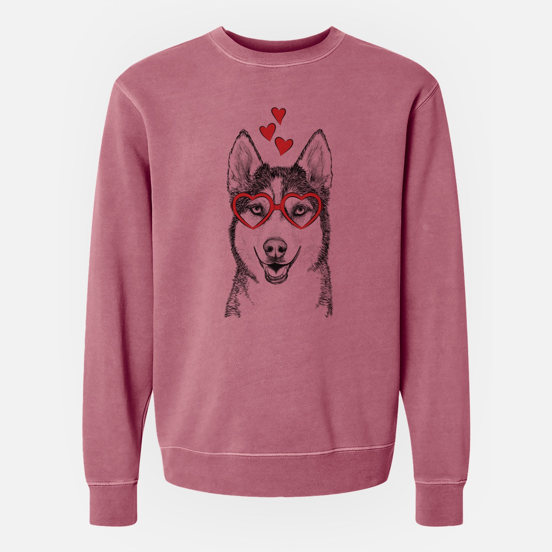 Valentine Kira the Siberian Husky - Unisex Pigment Dyed Crew Sweatshirt