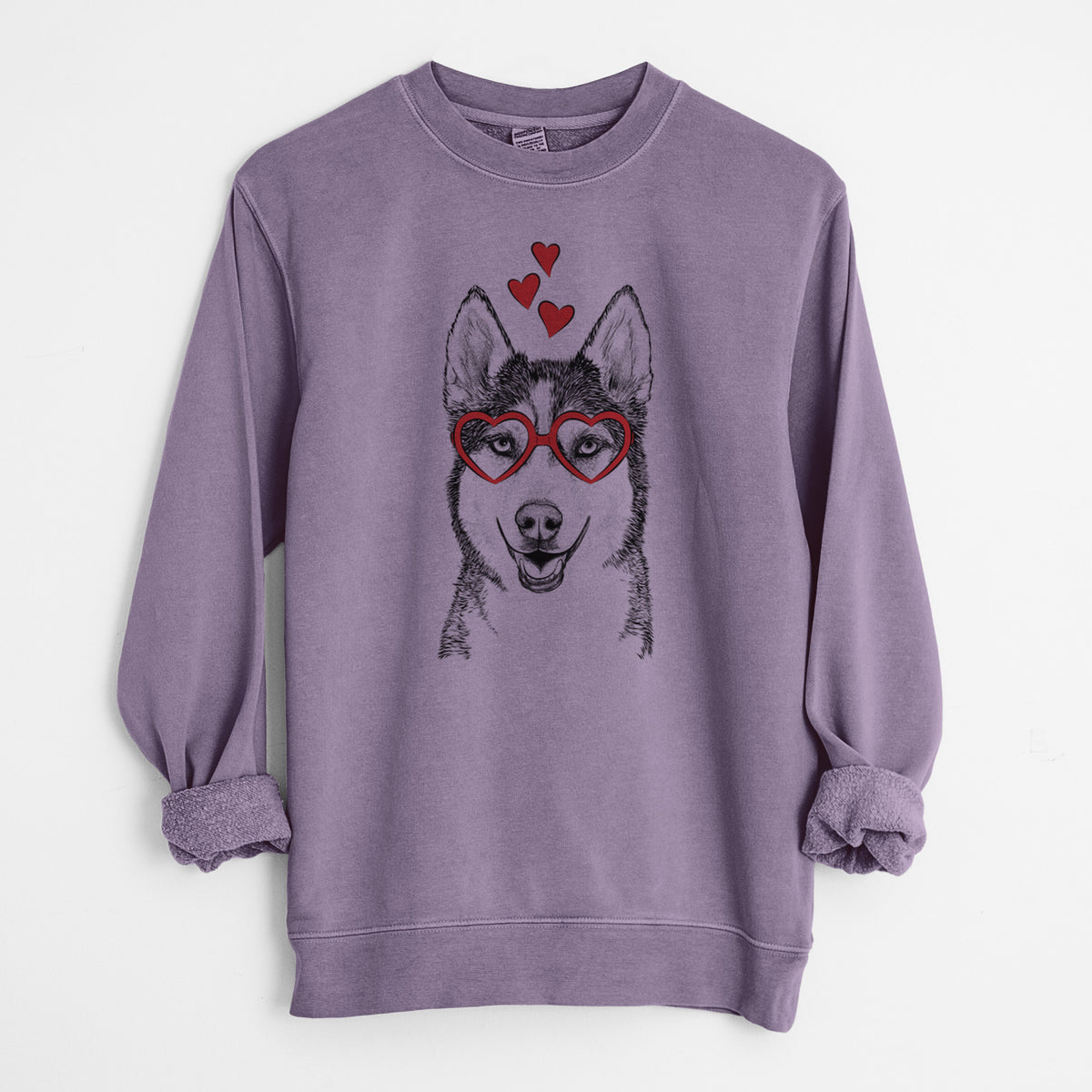 Valentine Kira the Siberian Husky - Unisex Pigment Dyed Crew Sweatshirt