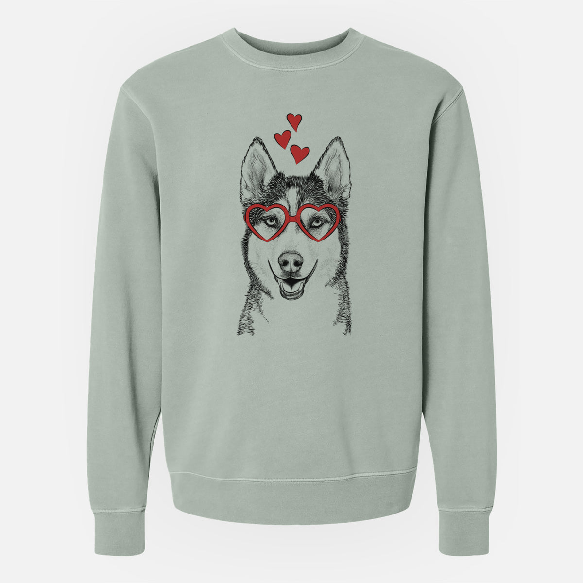 Valentine Kira the Siberian Husky - Unisex Pigment Dyed Crew Sweatshirt
