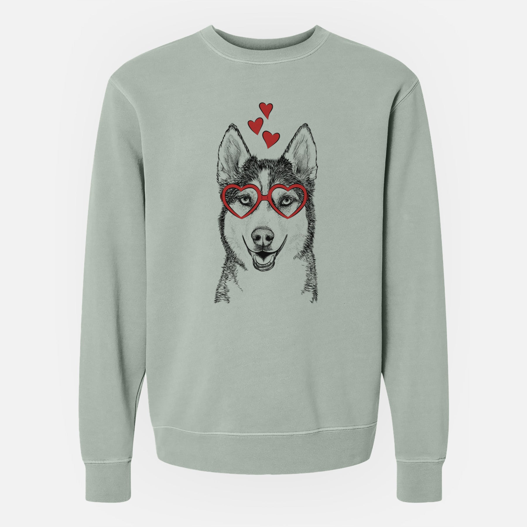 Valentine Kira the Siberian Husky - Unisex Pigment Dyed Crew Sweatshirt