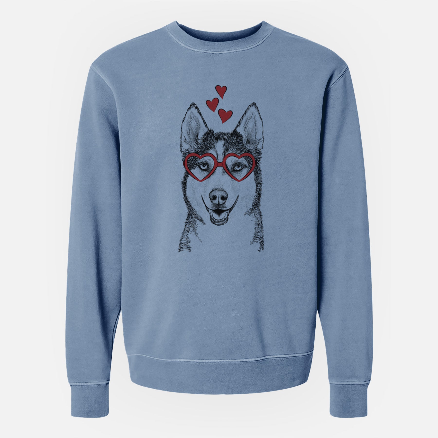 Valentine Kira the Siberian Husky - Unisex Pigment Dyed Crew Sweatshirt