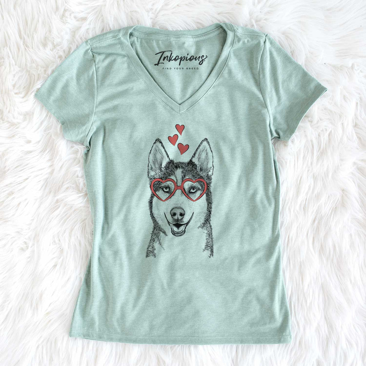 Valentine Kira the Siberian Husky - Women's V-neck Shirt