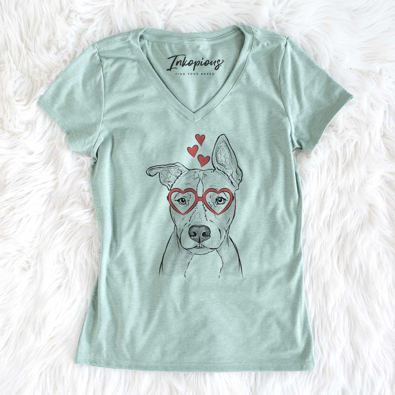 Valentine Kisses the Pitbull - Women's V-neck Shirt
