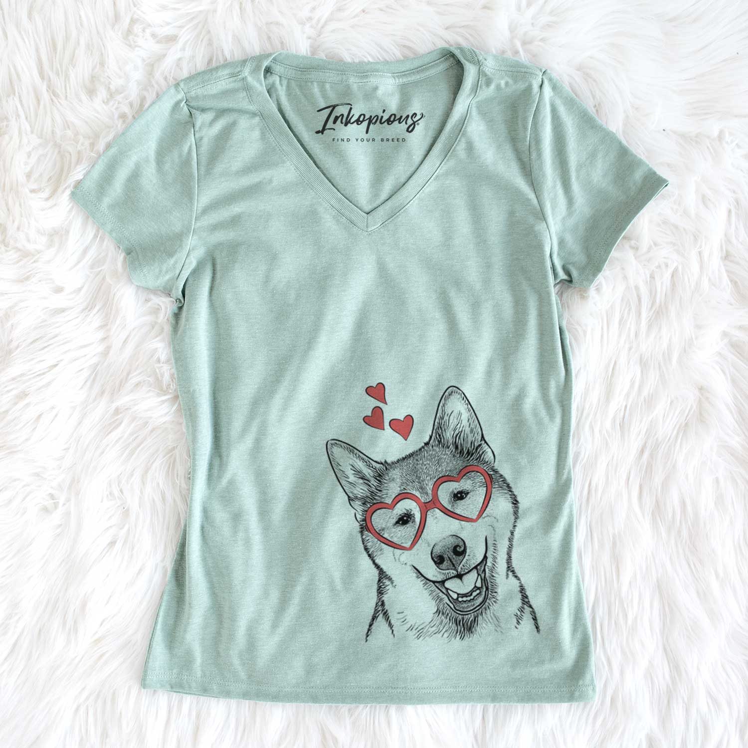 Valentine Koby the Shiba Inu - Women's V-neck Shirt