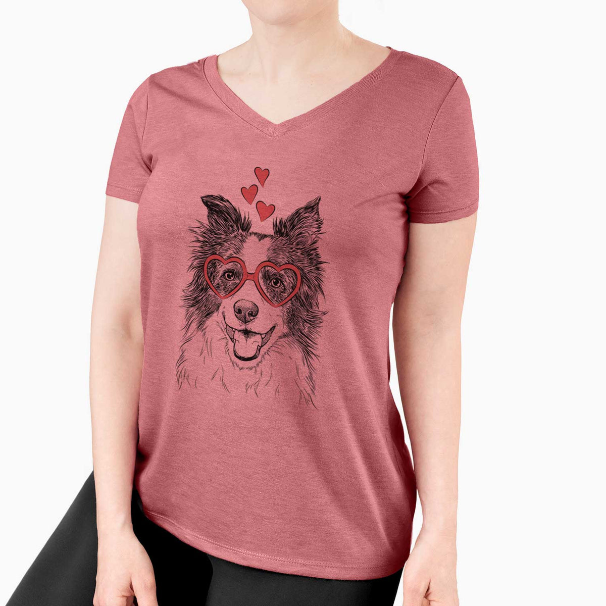 Valentine Kylee the Border Collie - Women's V-neck Shirt