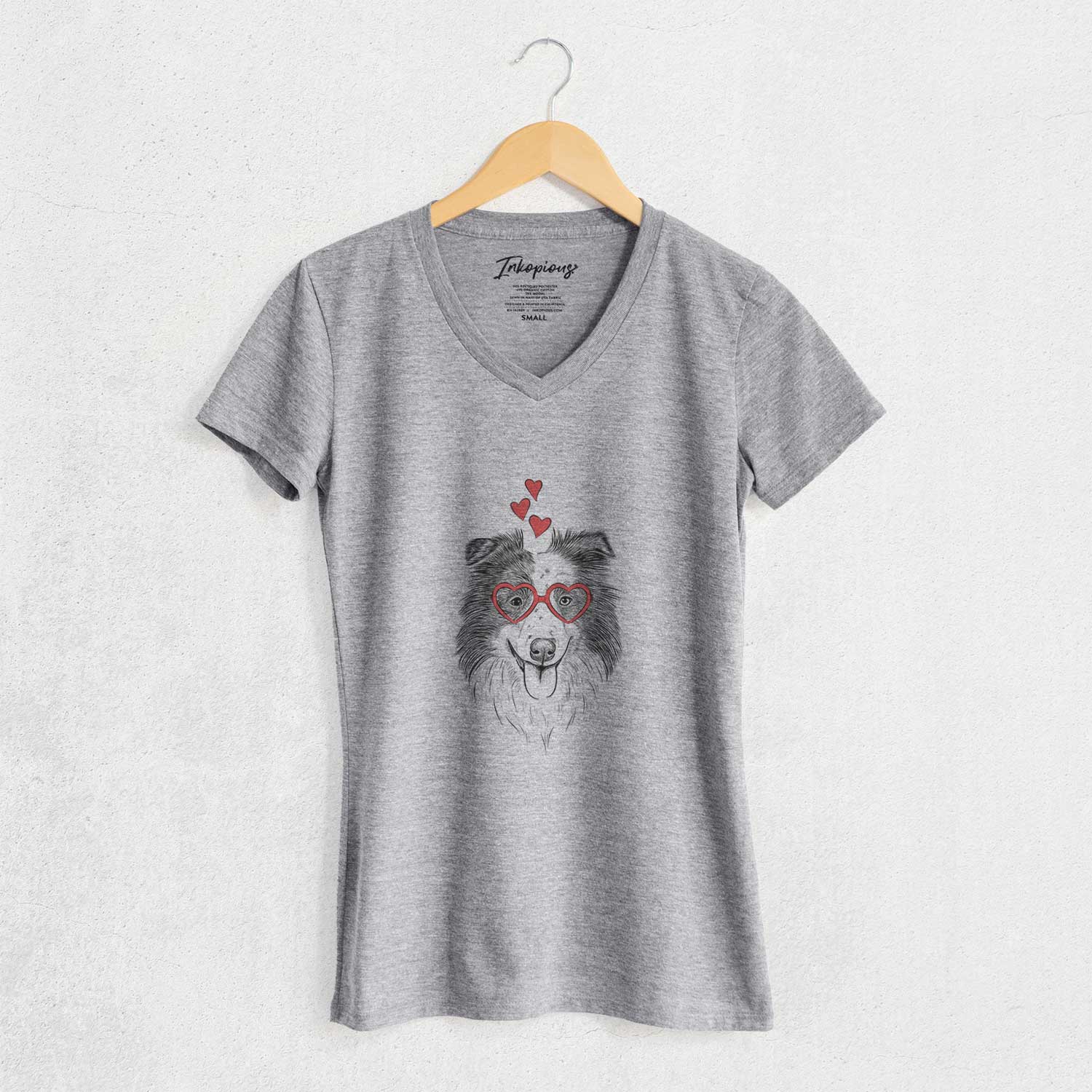 Valentine Lady Bug the Border Collie - Women's V-neck Shirt