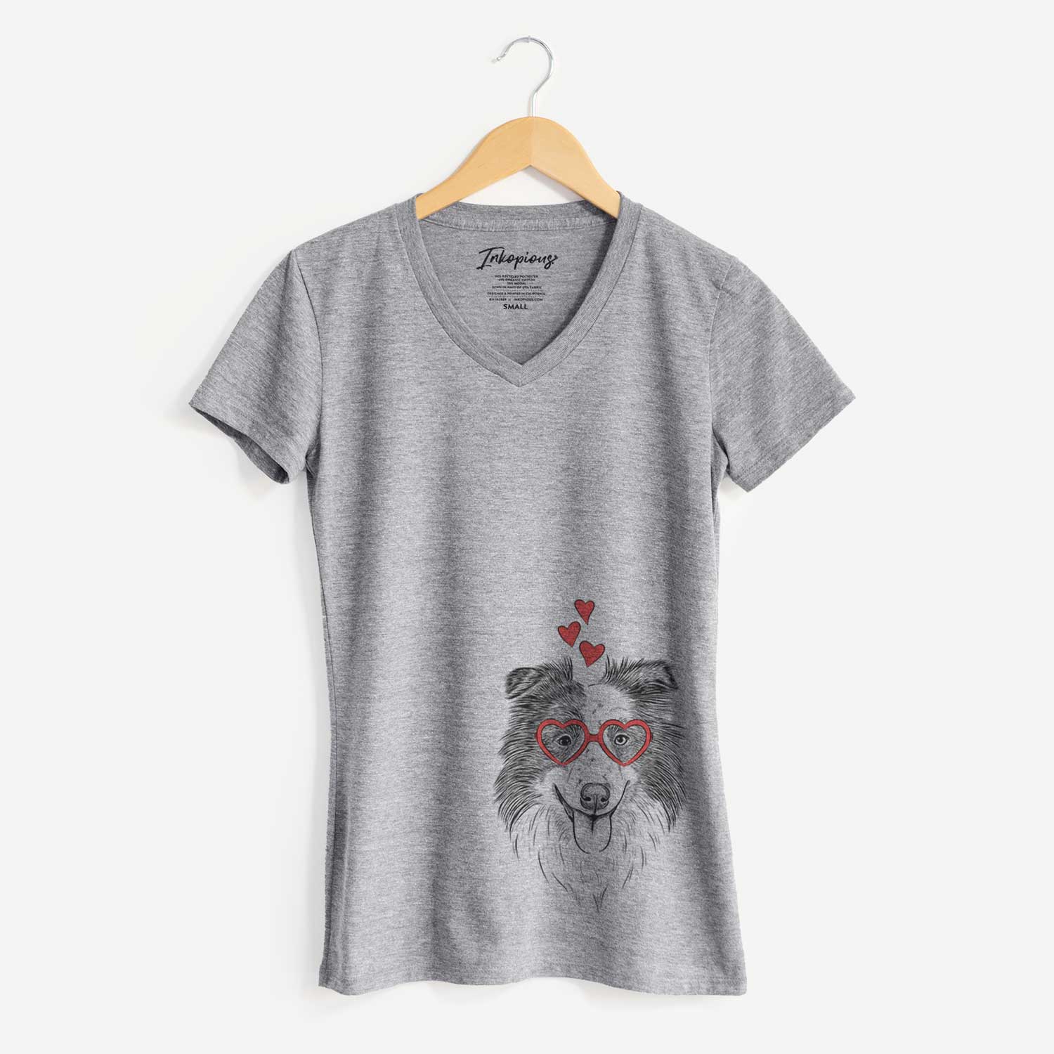 Valentine Lady Bug the Border Collie - Women's V-neck Shirt