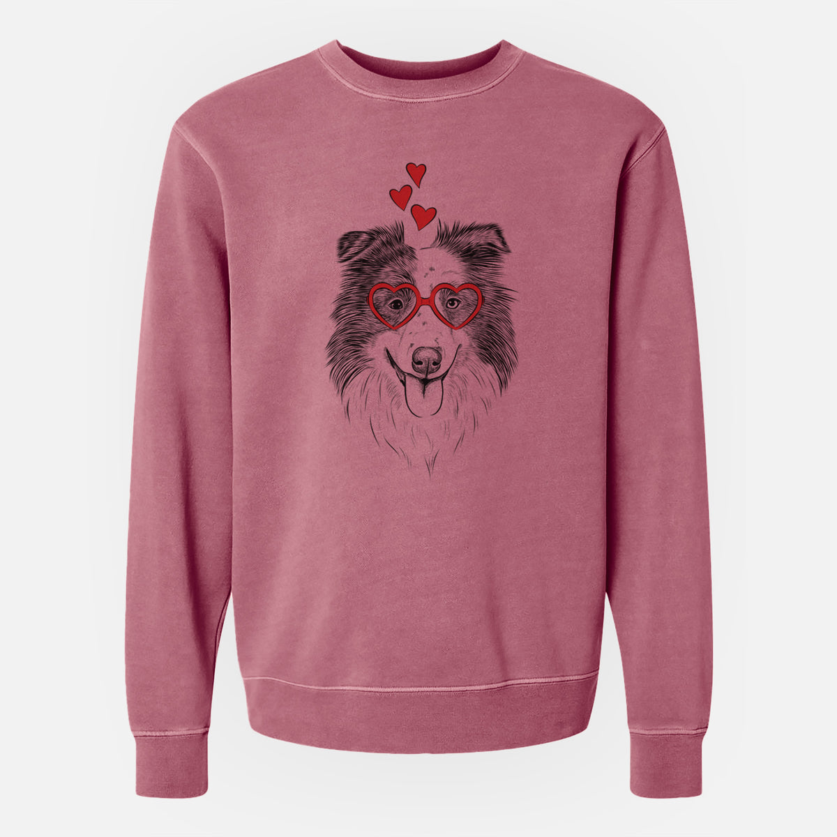 Valentine Lady Bug the Border Collie - Unisex Pigment Dyed Crew Sweatshirt