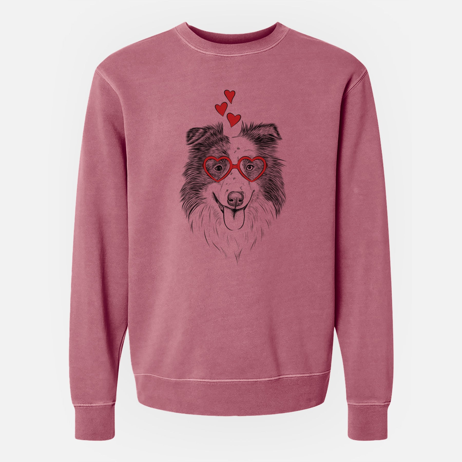 Valentine Lady Bug the Border Collie - Unisex Pigment Dyed Crew Sweatshirt