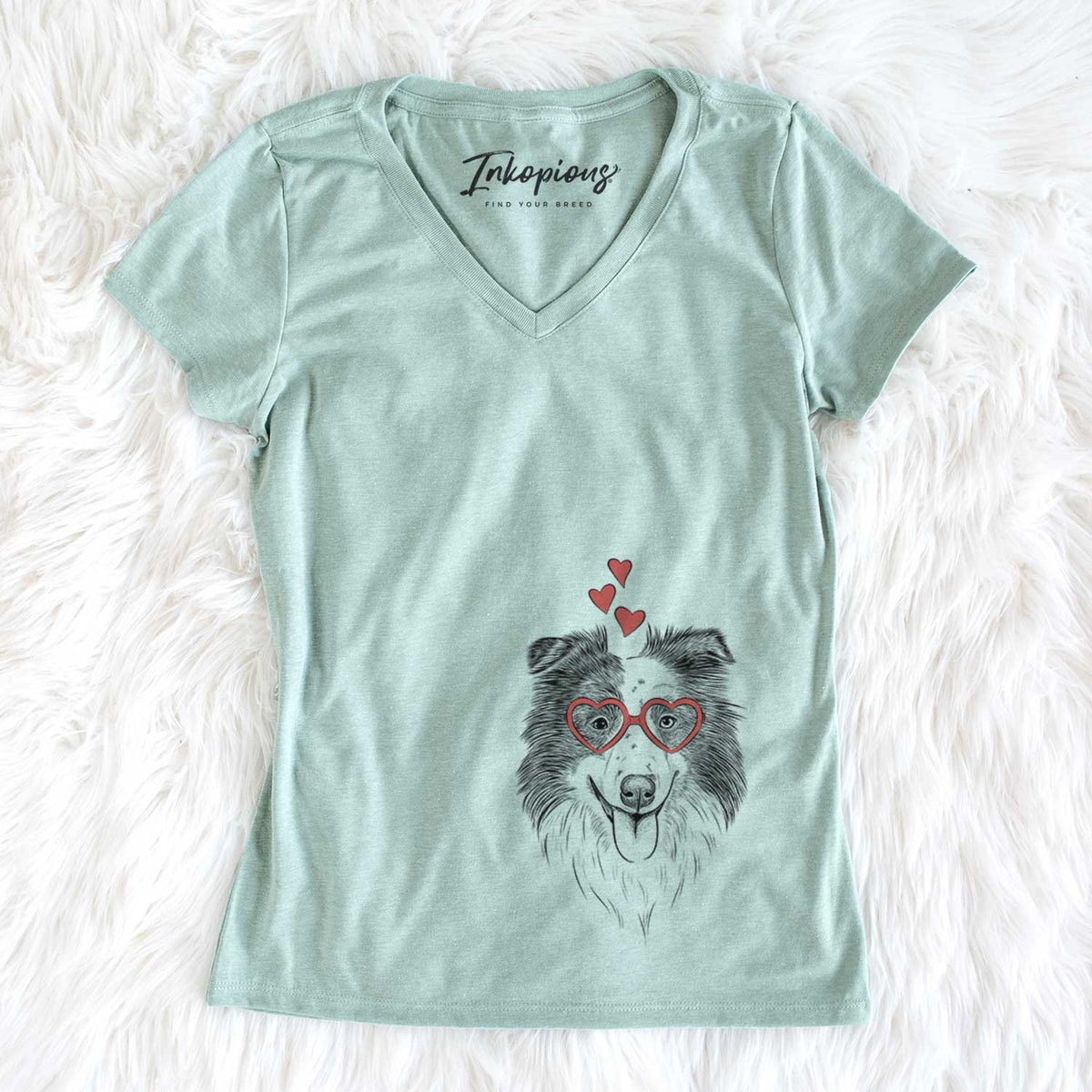 Valentine Lady Bug the Border Collie - Women&#39;s V-neck Shirt