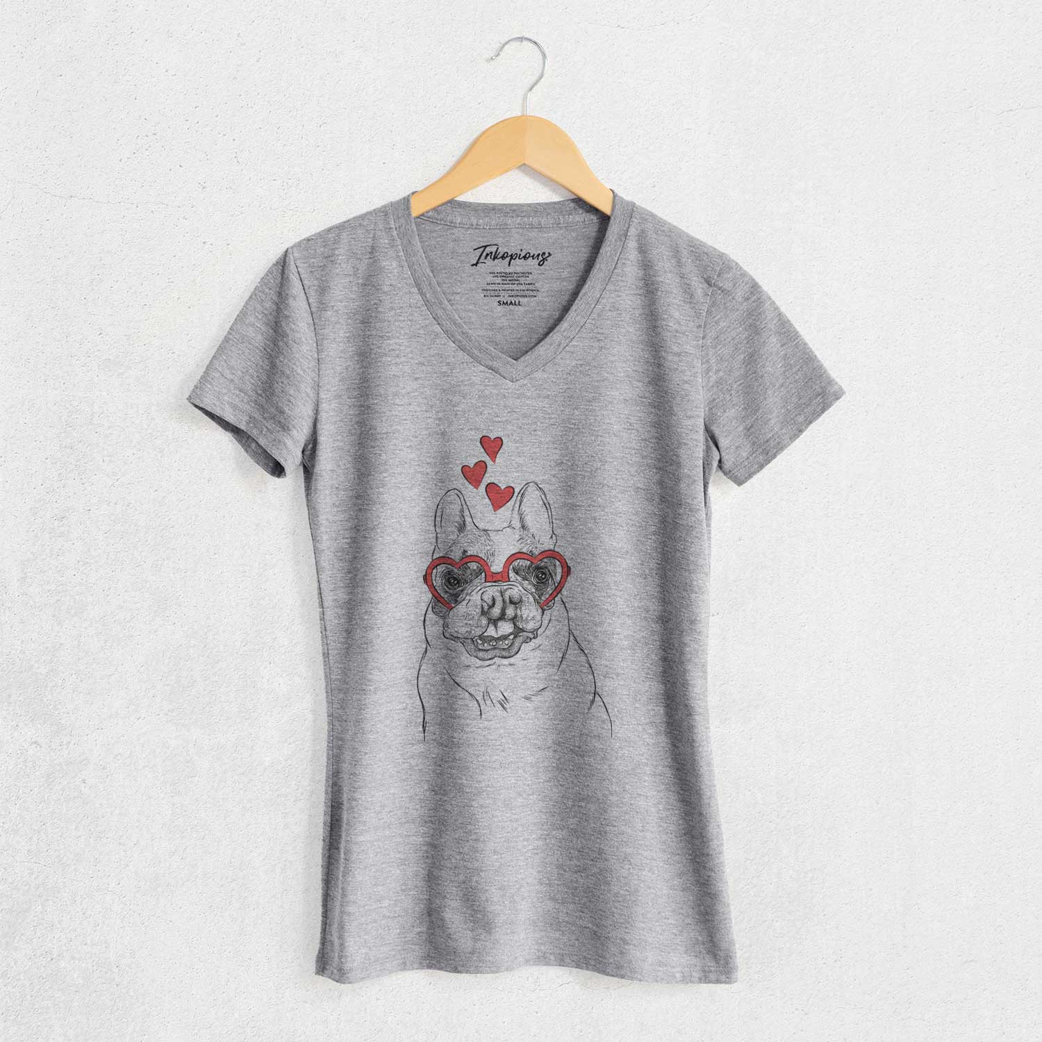 Valentine Lentil the French Bulldog - Women's V-neck Shirt