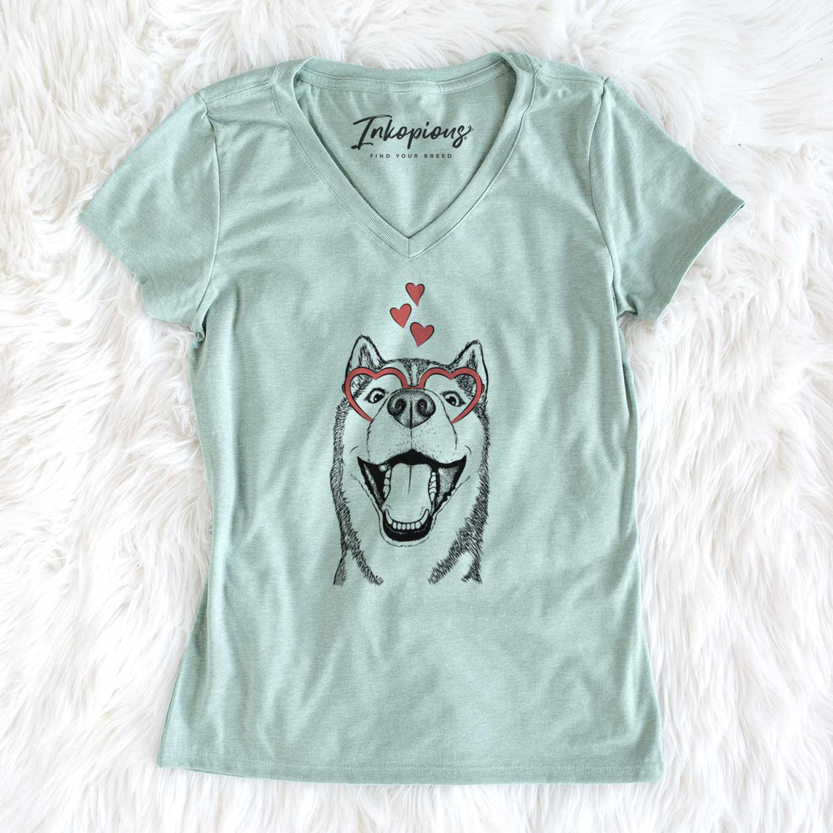 Valentine Little Country the Siberian Husky - Women's V-neck Shirt