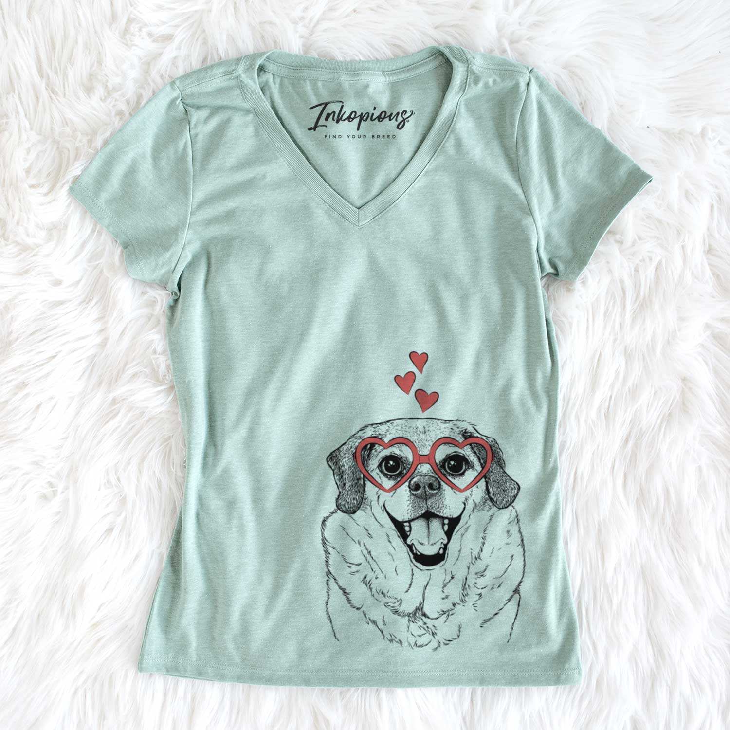 Valentine Little Man the Puggle - Women's V-neck Shirt