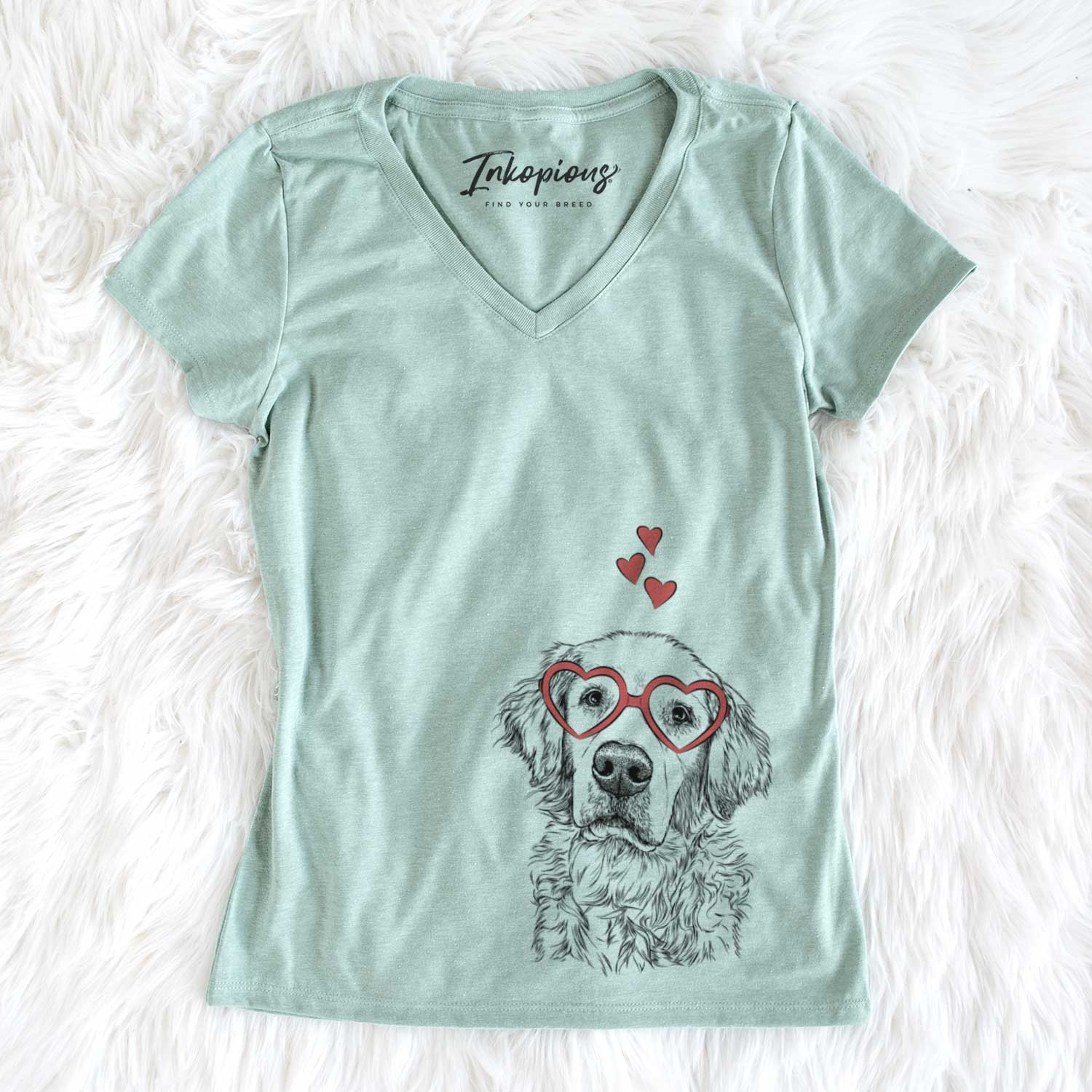 Valentine Loganator the Golden Retriever - Women's V-neck Shirt