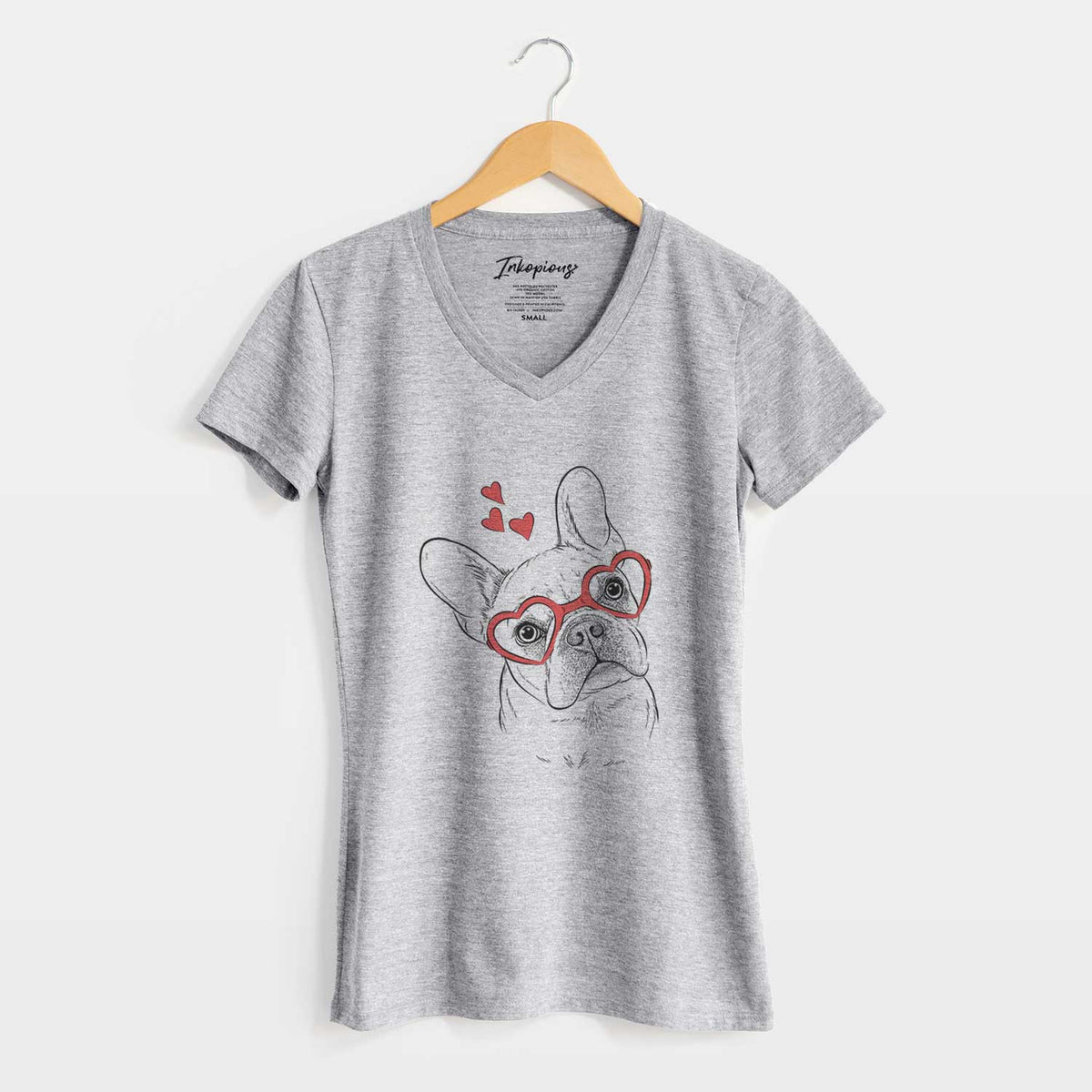 Valentine Loki the French Bulldog - Women's V-neck Shirt