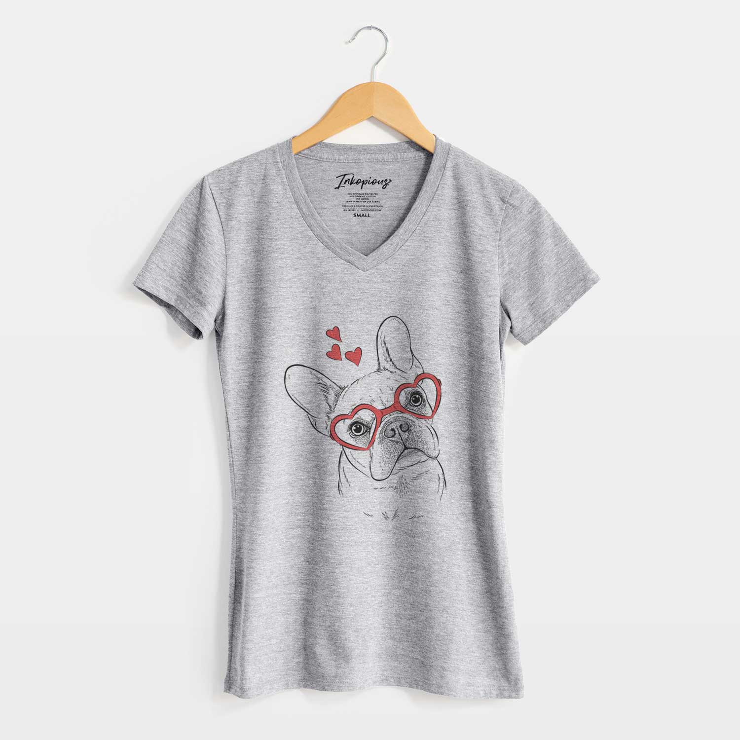 Valentine Loki the French Bulldog - Women's V-neck Shirt