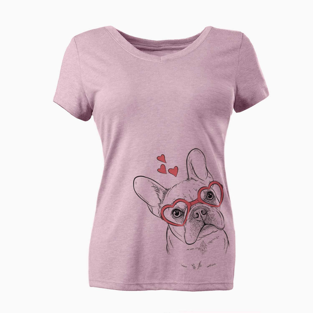 Valentine Loki the French Bulldog - Women's V-neck Shirt
