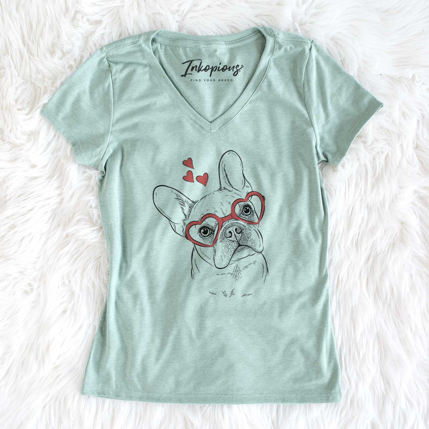 Valentine Loki the French Bulldog - Women's V-neck Shirt