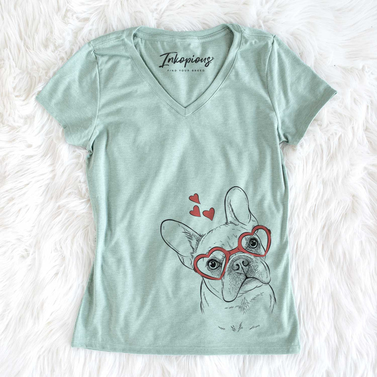 Valentine Loki the French Bulldog - Women&#39;s V-neck Shirt