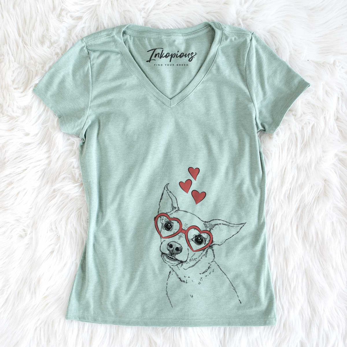 Valentine Lola the Chiweenie - Women&#39;s V-neck Shirt