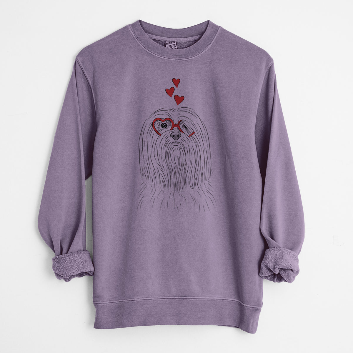 Valentine Lorenzo the Lhasa Apso - Unisex Pigment Dyed Crew Sweatshirt