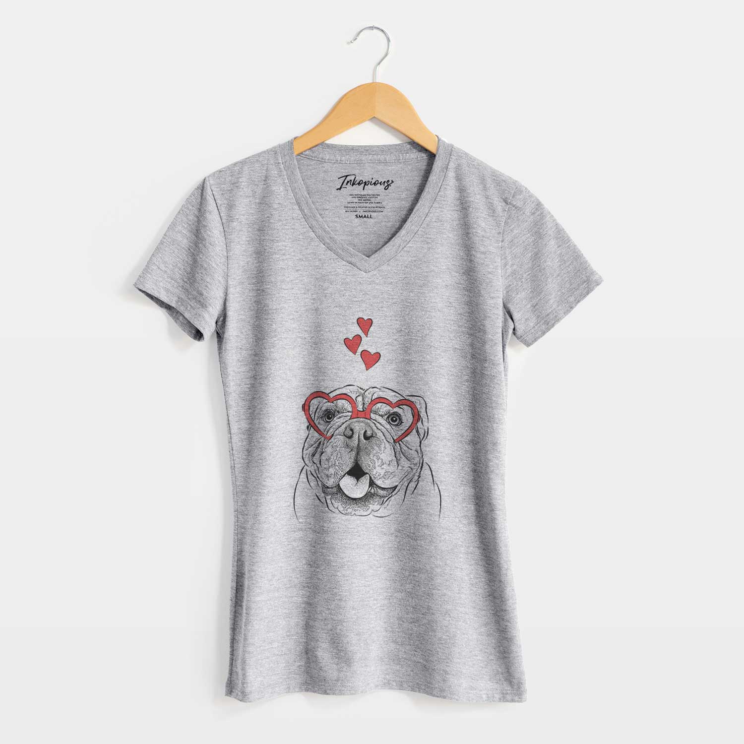 Valentine Louie the English Bulldog - Women's V-neck Shirt