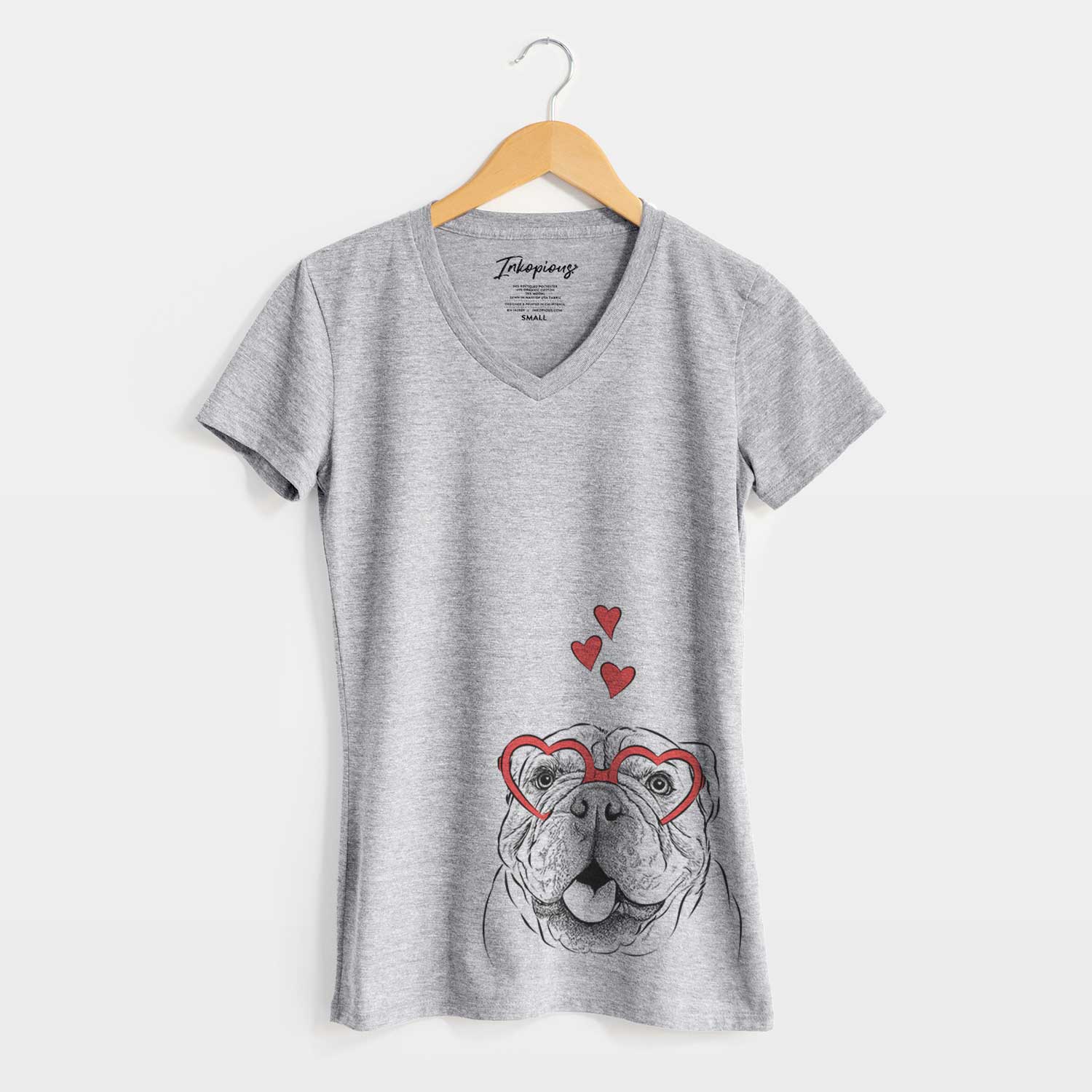 Valentine Louie the English Bulldog - Women's V-neck Shirt