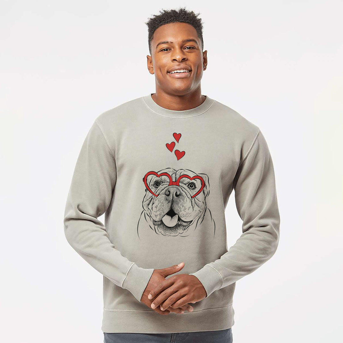 Valentine Louie the English Bulldog - Unisex Pigment Dyed Crew Sweatshirt