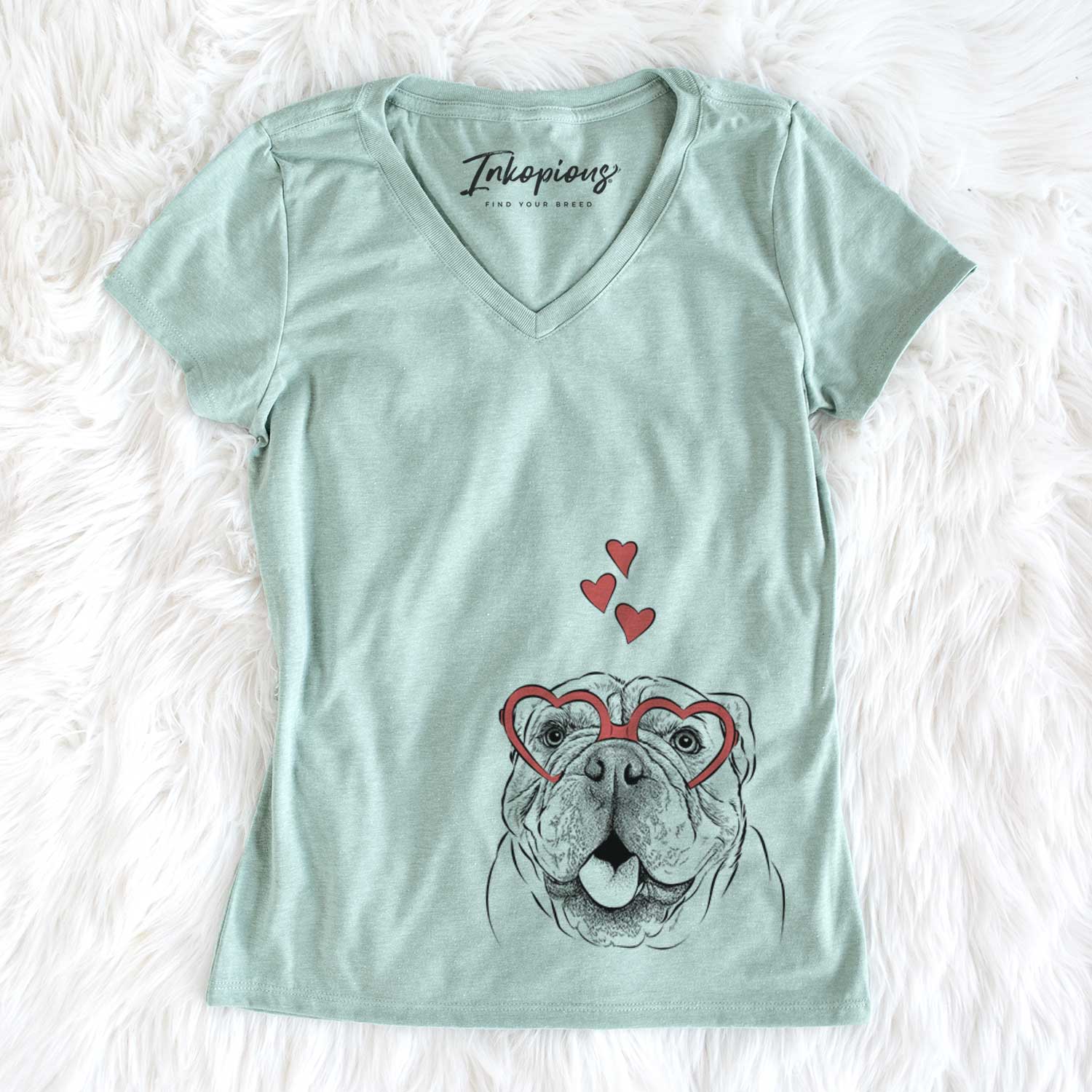 Valentine Louie the English Bulldog - Women's V-neck Shirt