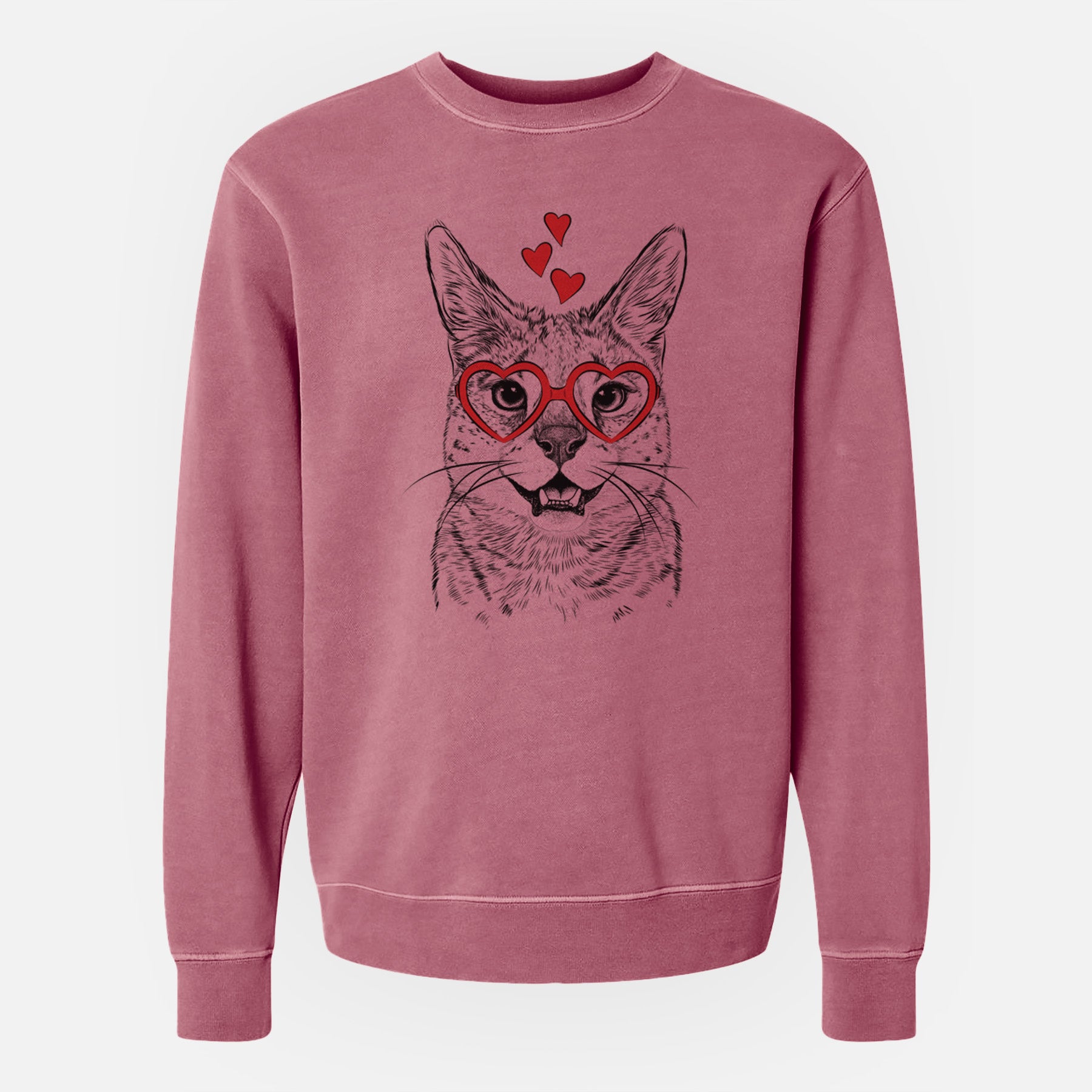 Valentine Lucky the Serval Cat - Unisex Pigment Dyed Crew Sweatshirt