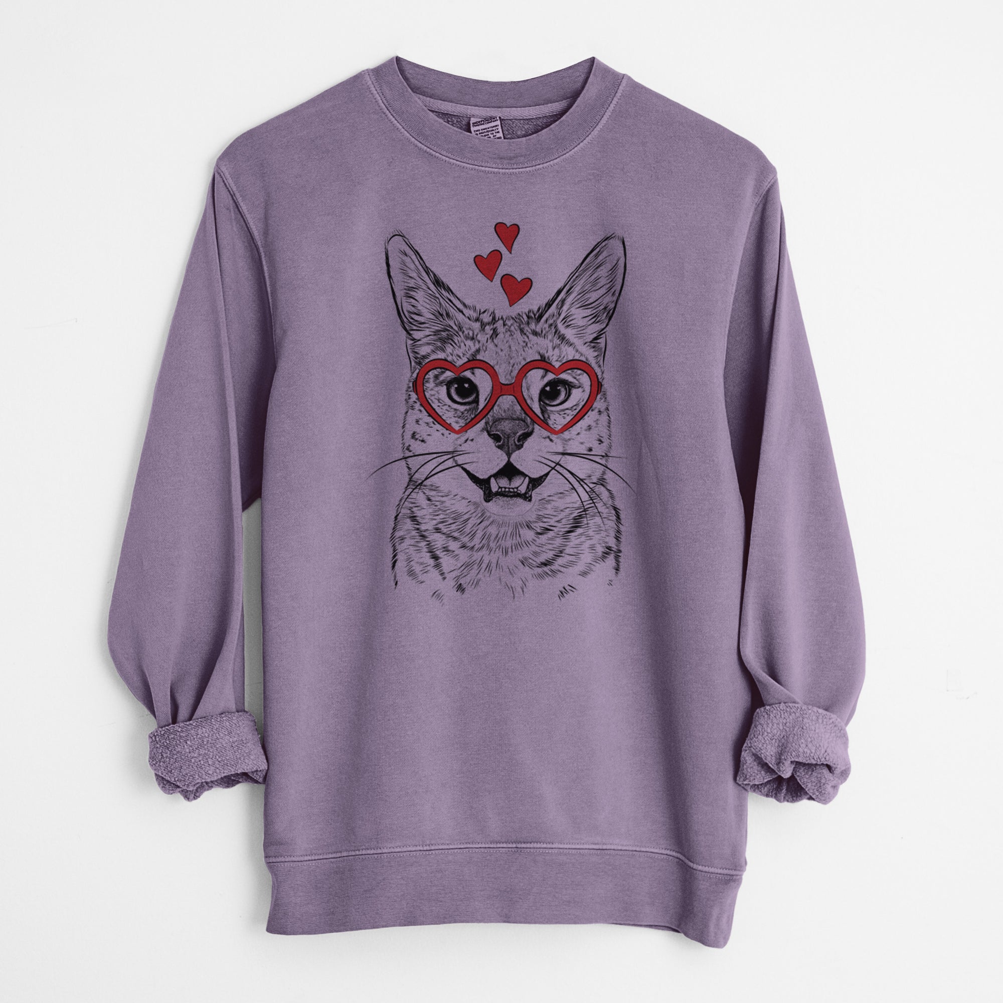 Valentine Lucky the Serval Cat - Unisex Pigment Dyed Crew Sweatshirt