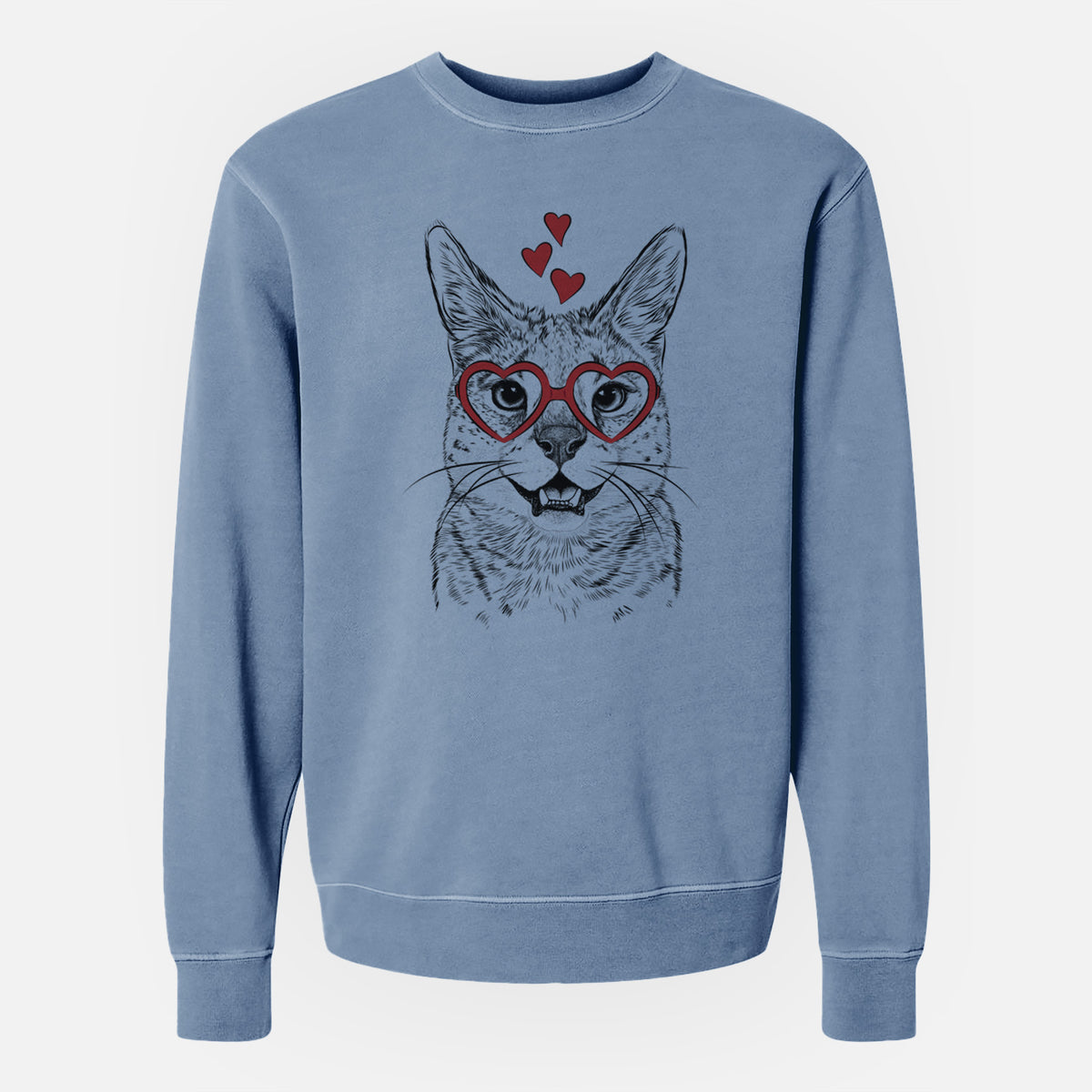 Valentine Lucky the Serval Cat - Unisex Pigment Dyed Crew Sweatshirt