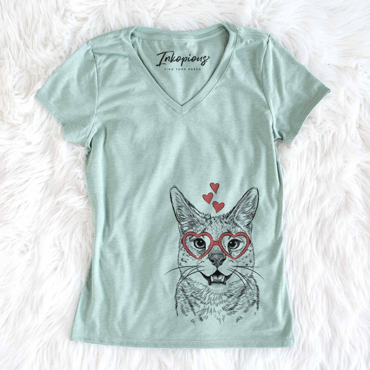 Valentine Lucky the Serval Cat - Women's V-neck Shirt