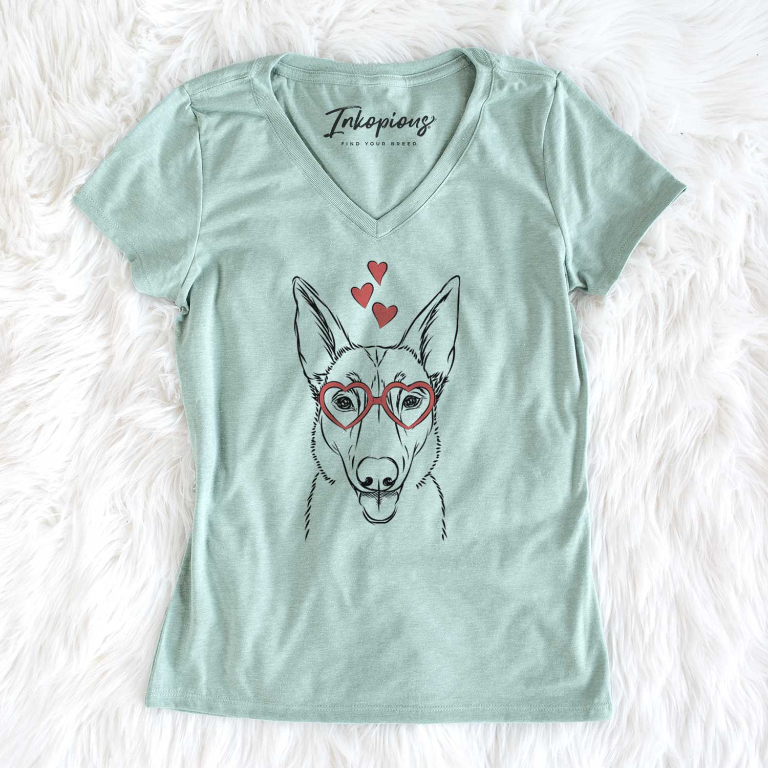 Valentine Lyric the Belgian Malinois - Women's V-neck Shirt