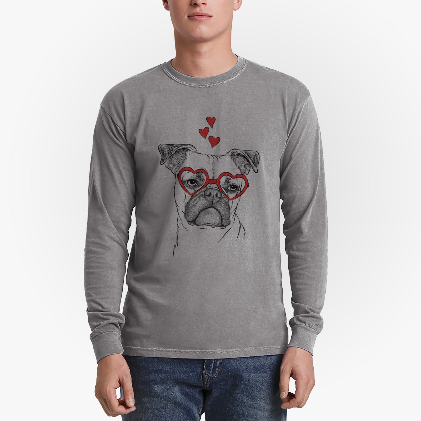Valentine Mack the Bugg (Boston Terrier/Pug) - Heavyweight 100% Cotton Long Sleeve