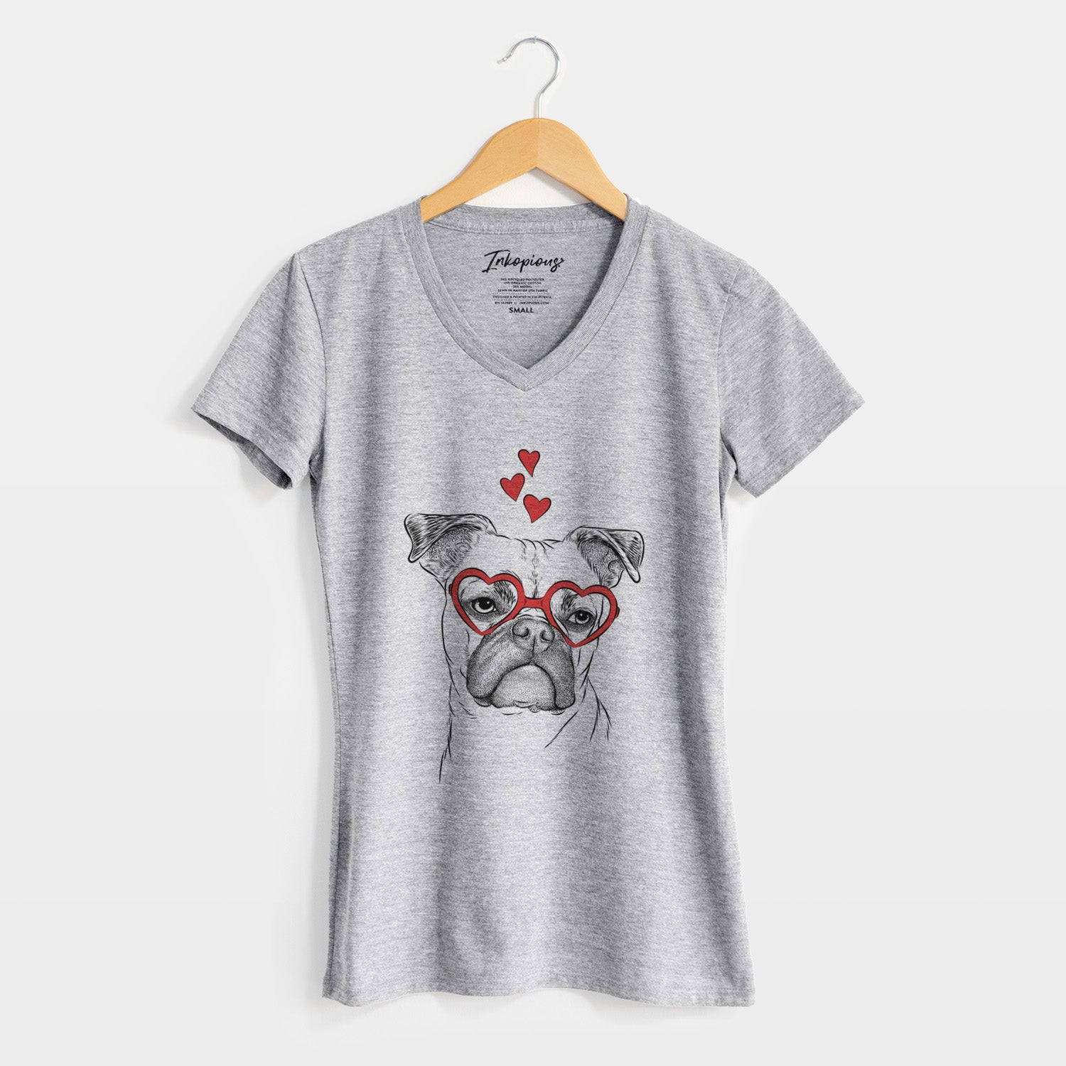 Valentine Mack the Bugg (Boston Terrier/Pug) - Women's Perfect V-neck Shirt
