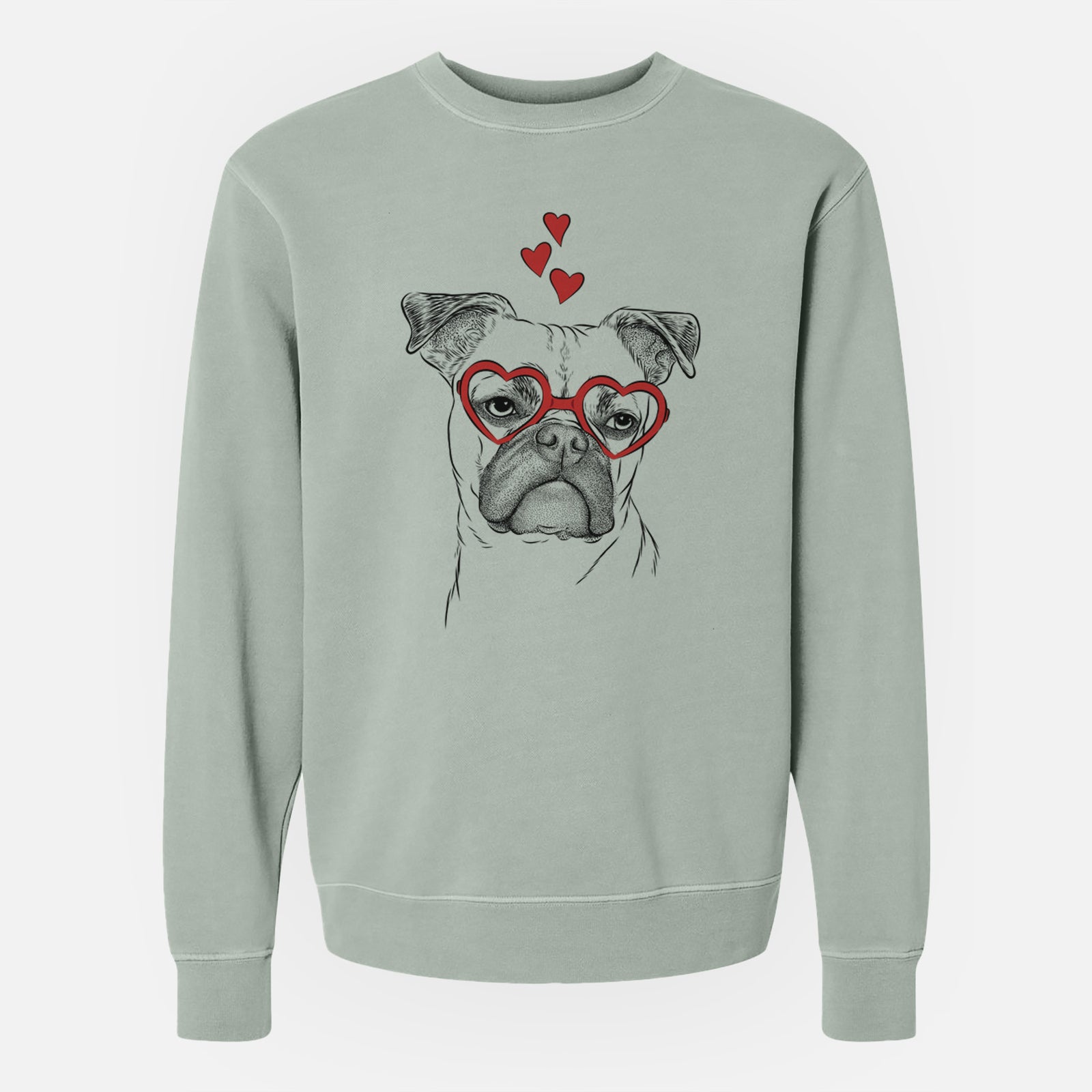 Valentine Mack the Bugg (Boston Terrier/Pug) - Unisex Pigment Dyed Crew Sweatshirt