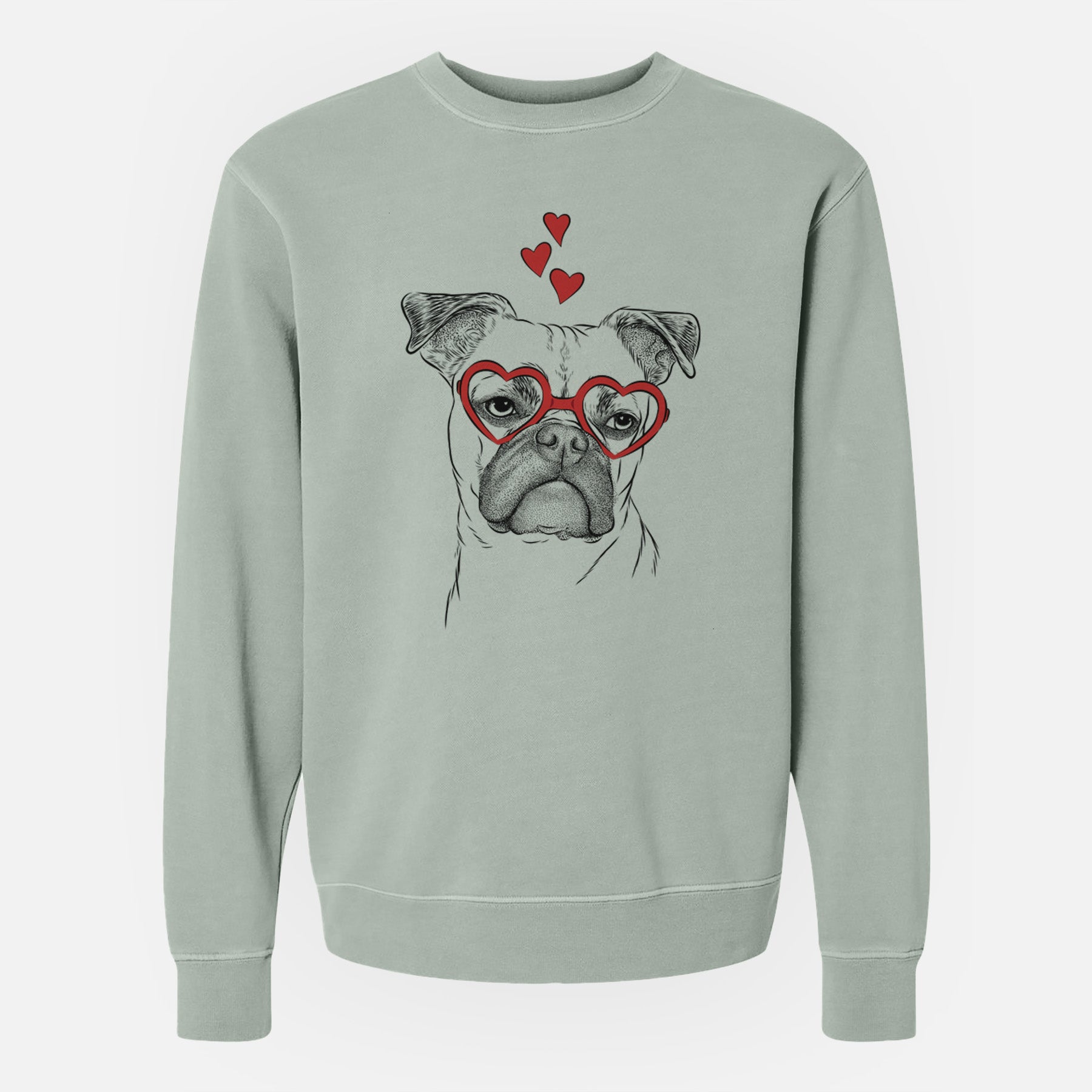 Valentine Mack the Bugg (Boston Terrier/Pug) - Unisex Pigment Dyed Crew Sweatshirt