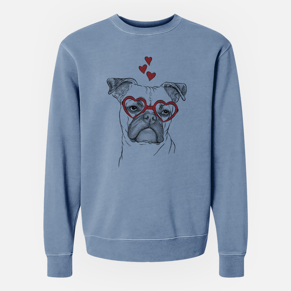 Valentine Mack the Bugg (Boston Terrier/Pug) - Unisex Pigment Dyed Crew Sweatshirt