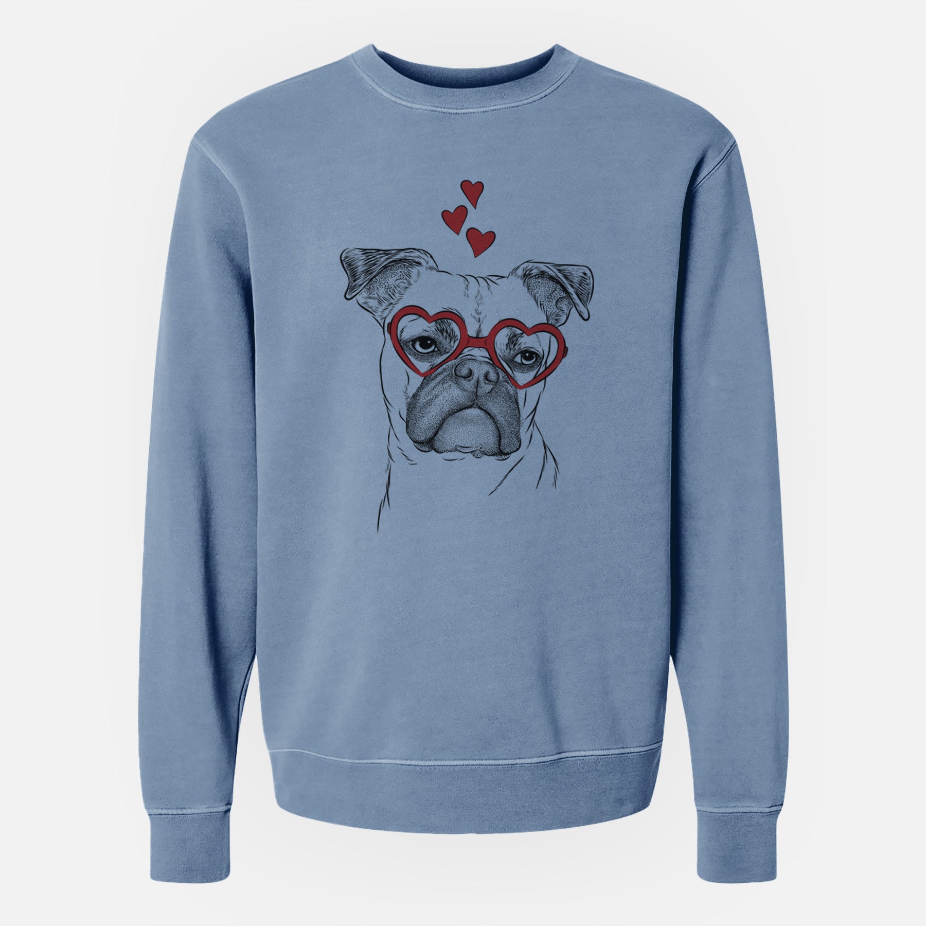 Valentine Mack the Bugg (Boston Terrier/Pug) - Unisex Pigment Dyed Crew Sweatshirt