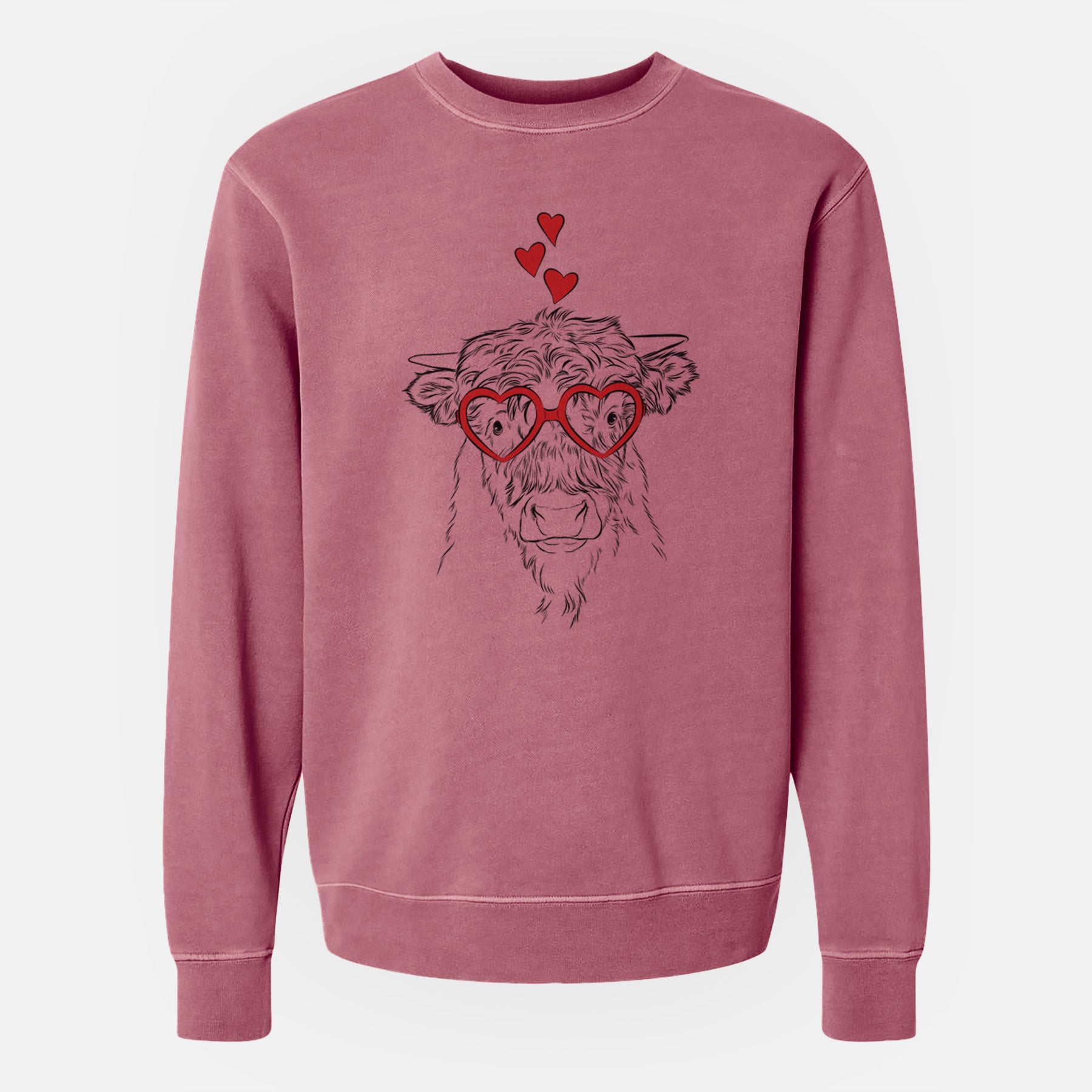 Valentine Mack the Scottish Highland Cow - Unisex Pigment Dyed Crew Sweatshirt