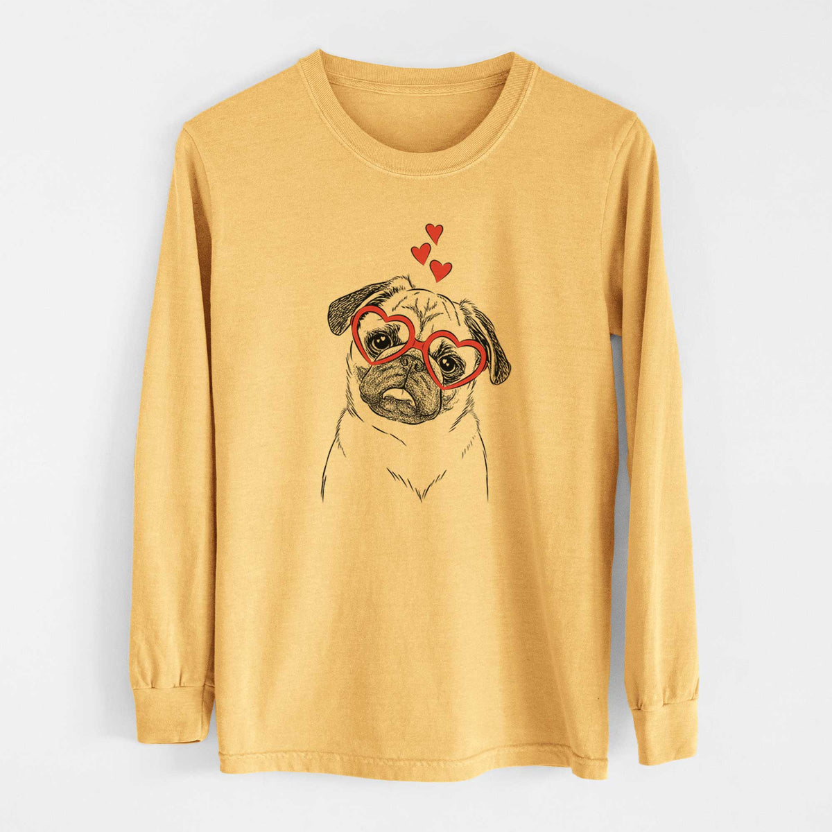 Valentine Macy the Pug - Heavyweight 100% Cotton Long Sleeve