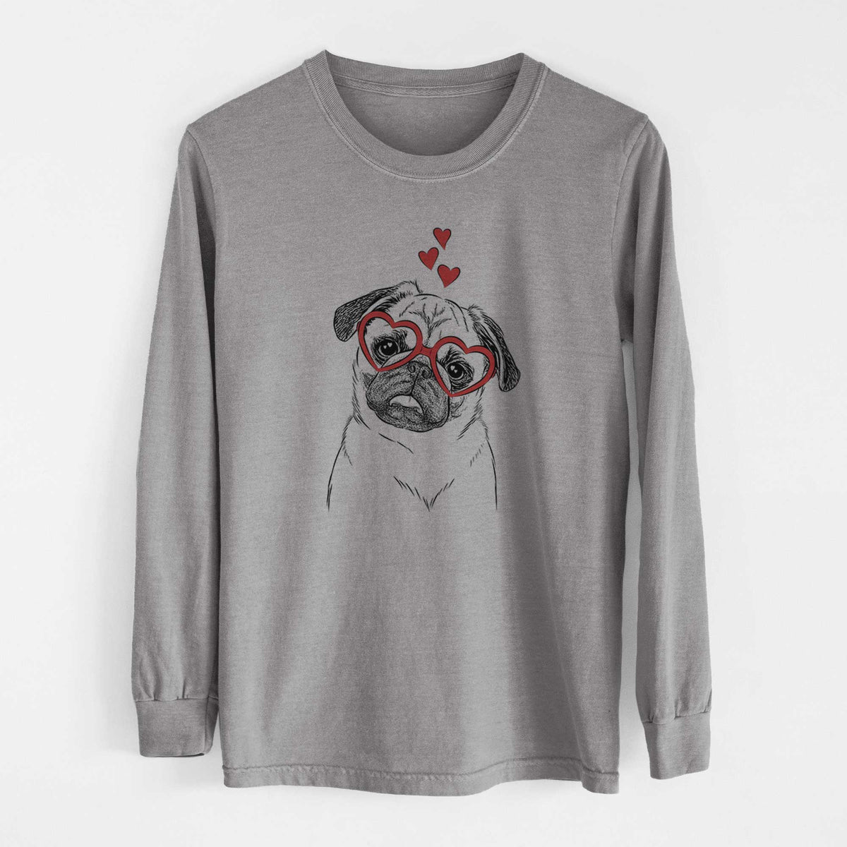 Valentine Macy the Pug - Heavyweight 100% Cotton Long Sleeve