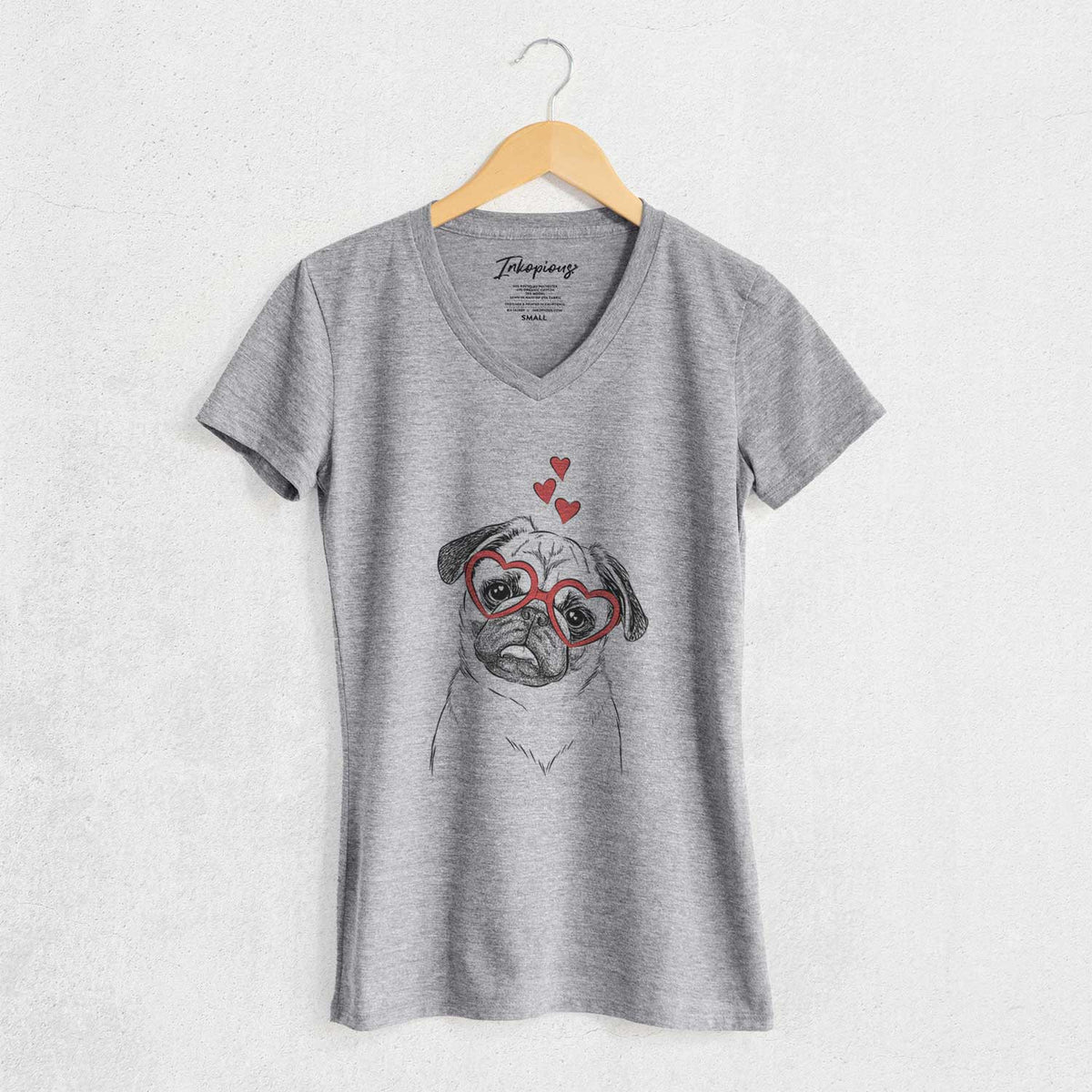 Valentine Macy the Pug - Women's V-neck Shirt