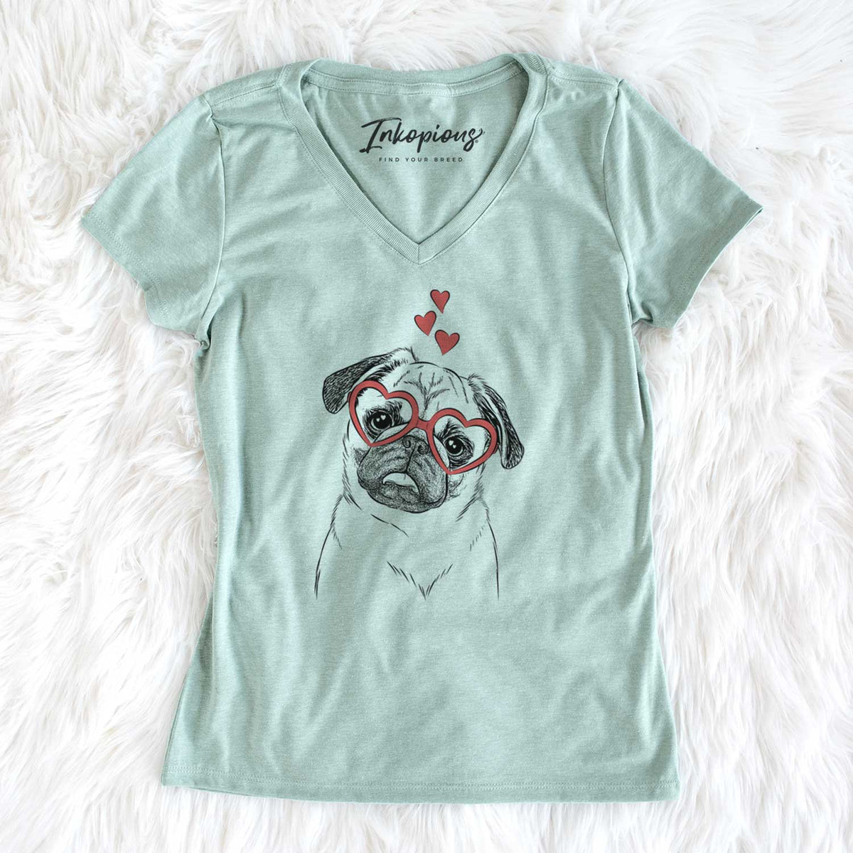 Valentine Macy the Pug - Women's V-neck Shirt