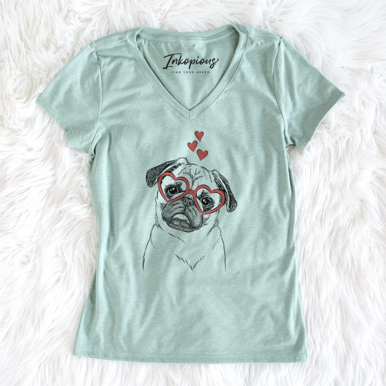 Valentine Macy the Pug - Women's V-neck Shirt