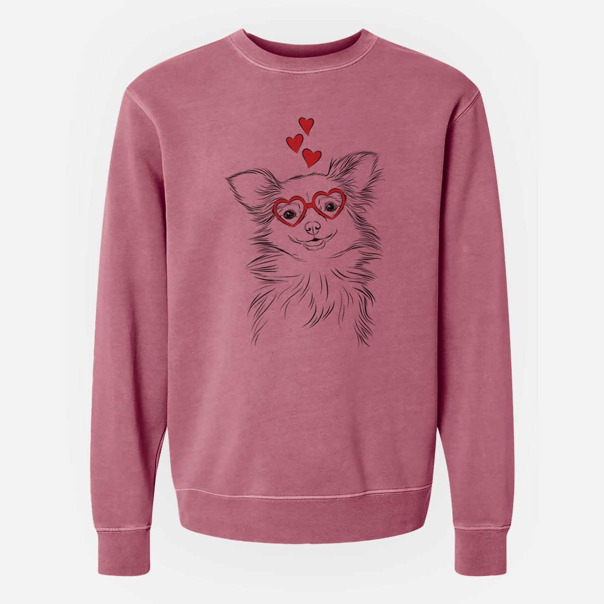 Valentine Marzi the Long Haired Chihuahua - Unisex Pigment Dyed Crew Sweatshirt