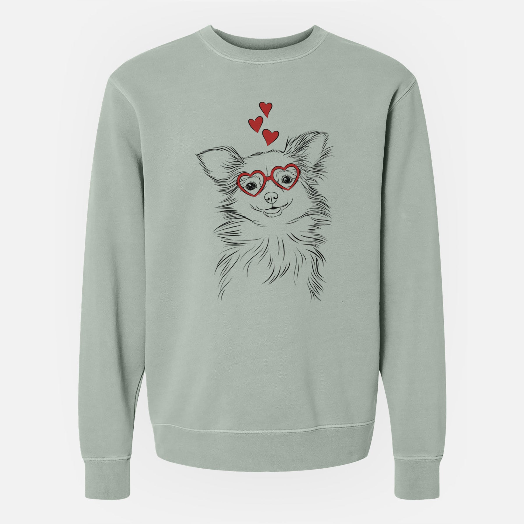 Valentine Marzi the Long Haired Chihuahua - Unisex Pigment Dyed Crew Sweatshirt