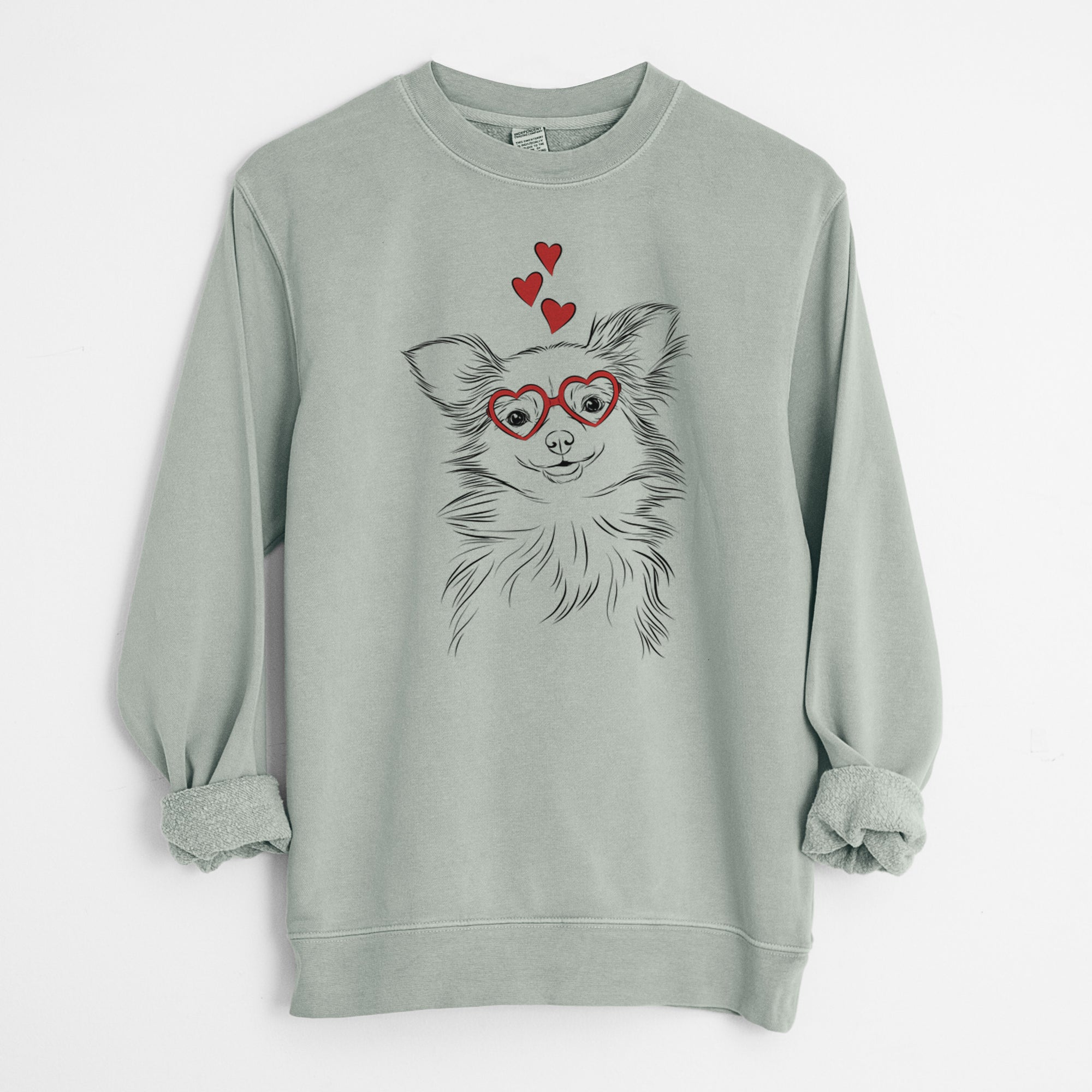 Valentine Marzi the Long Haired Chihuahua - Unisex Pigment Dyed Crew Sweatshirt